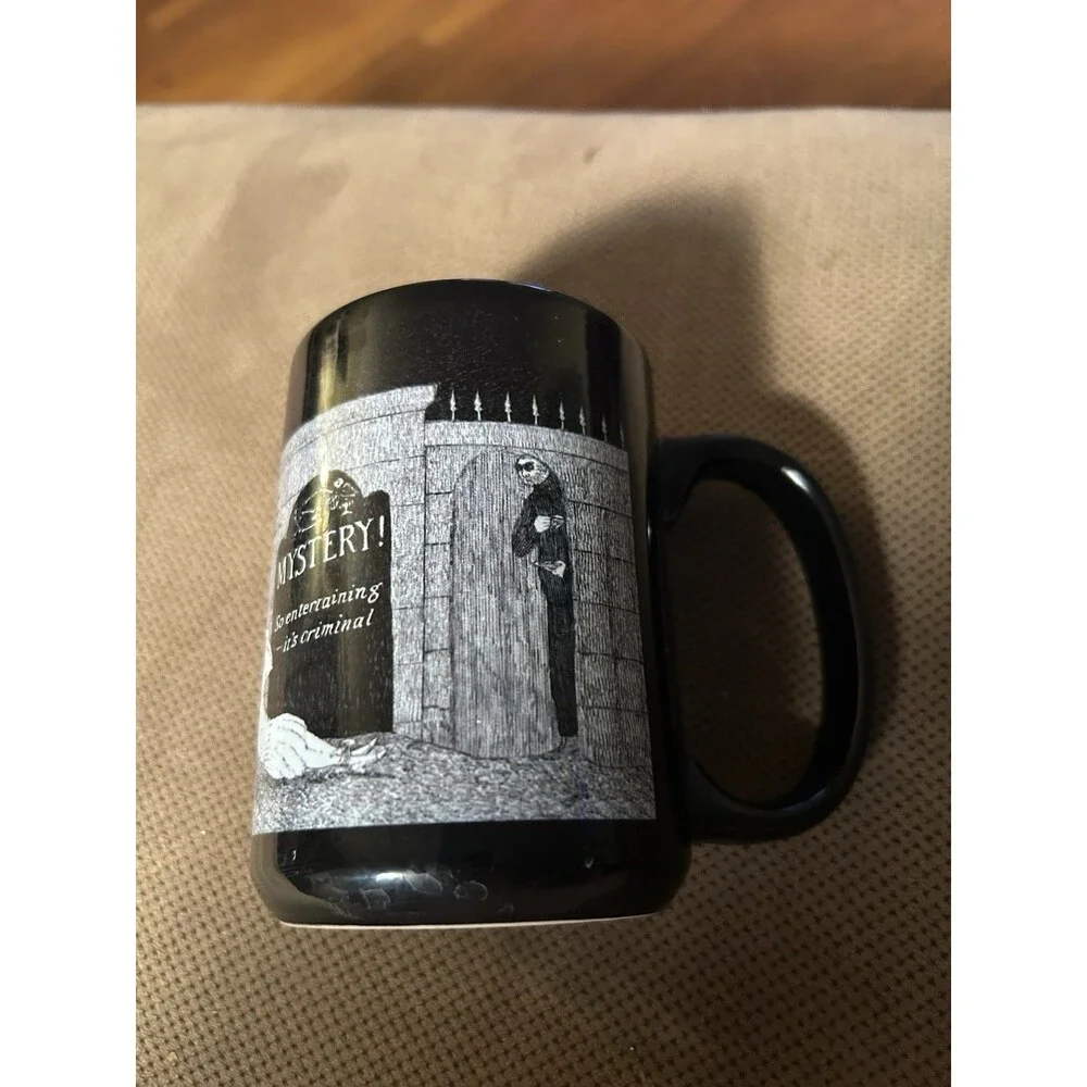 PBS Masterpiece Mystery! Edward Gorey Style Coffee Mug Black Vintage PBS Pledge